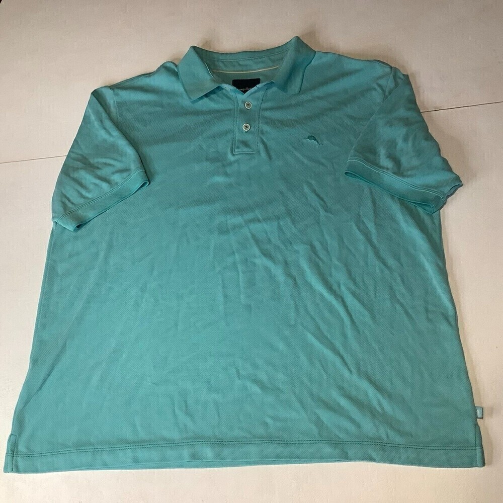 Men's Tommy Bahama Polo Modal Polyester Shirt Short Sleeve Size XL Teal Blue
